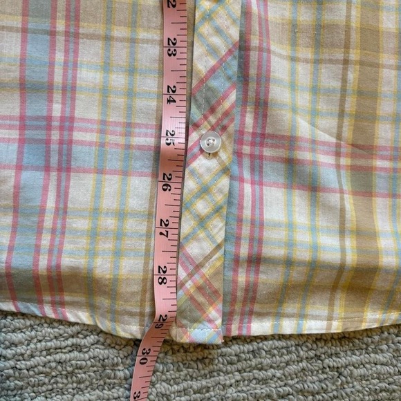 Basic Editions shirt button up short sleeve plaid yellow pink cotton women XL - Picture 8 of 8
